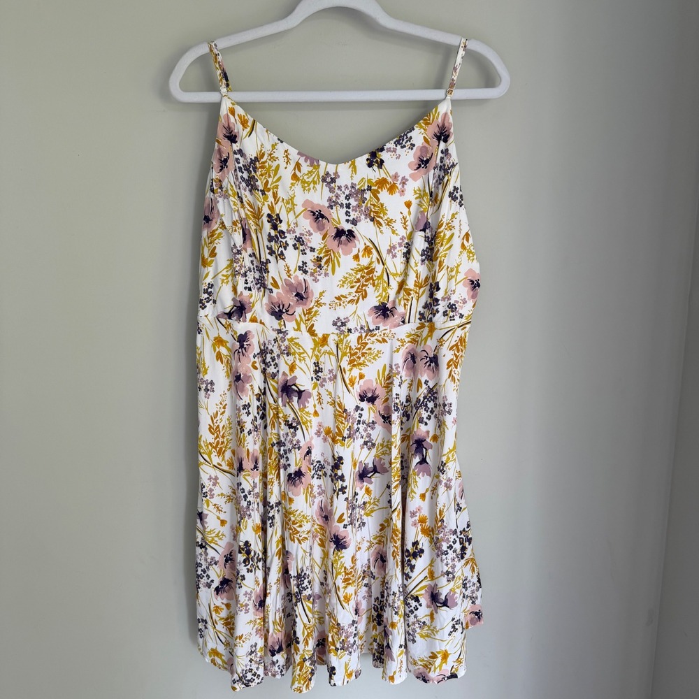 Old Navy Babydoll Dress Green Purple Floral Print Spaghetti Strap Smocked SZ XXL